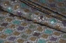150 Grams Multi Color (PFMM) Thread and Sequins Embroidery on Dyeable Viscose Georegtte Fabric 44inch